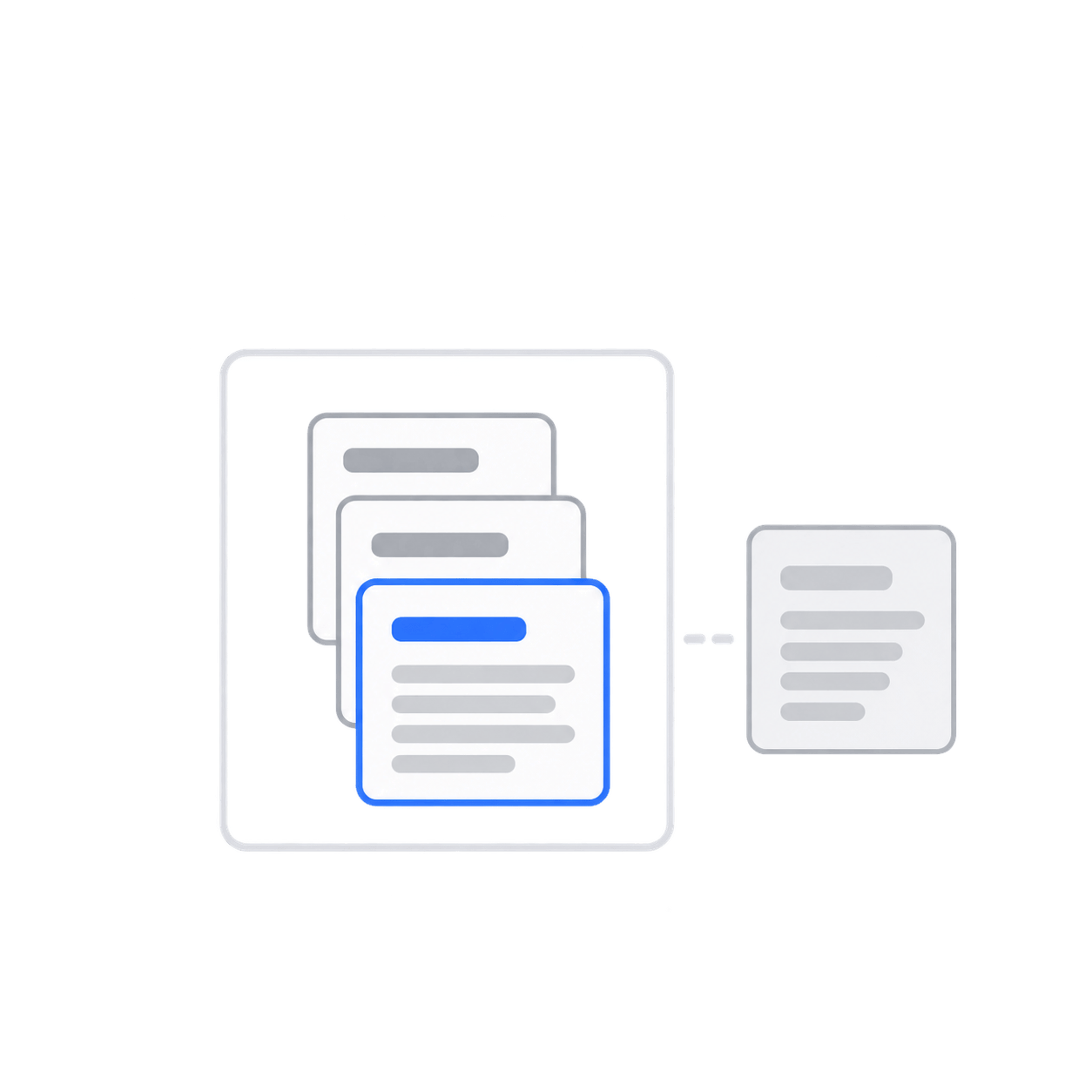 Stacked documents within a retention boundary, with one document outside it.