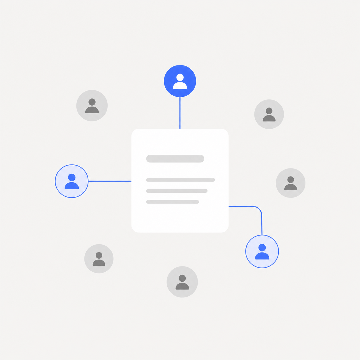 A document connected to selected users, with other users shown unconnected.